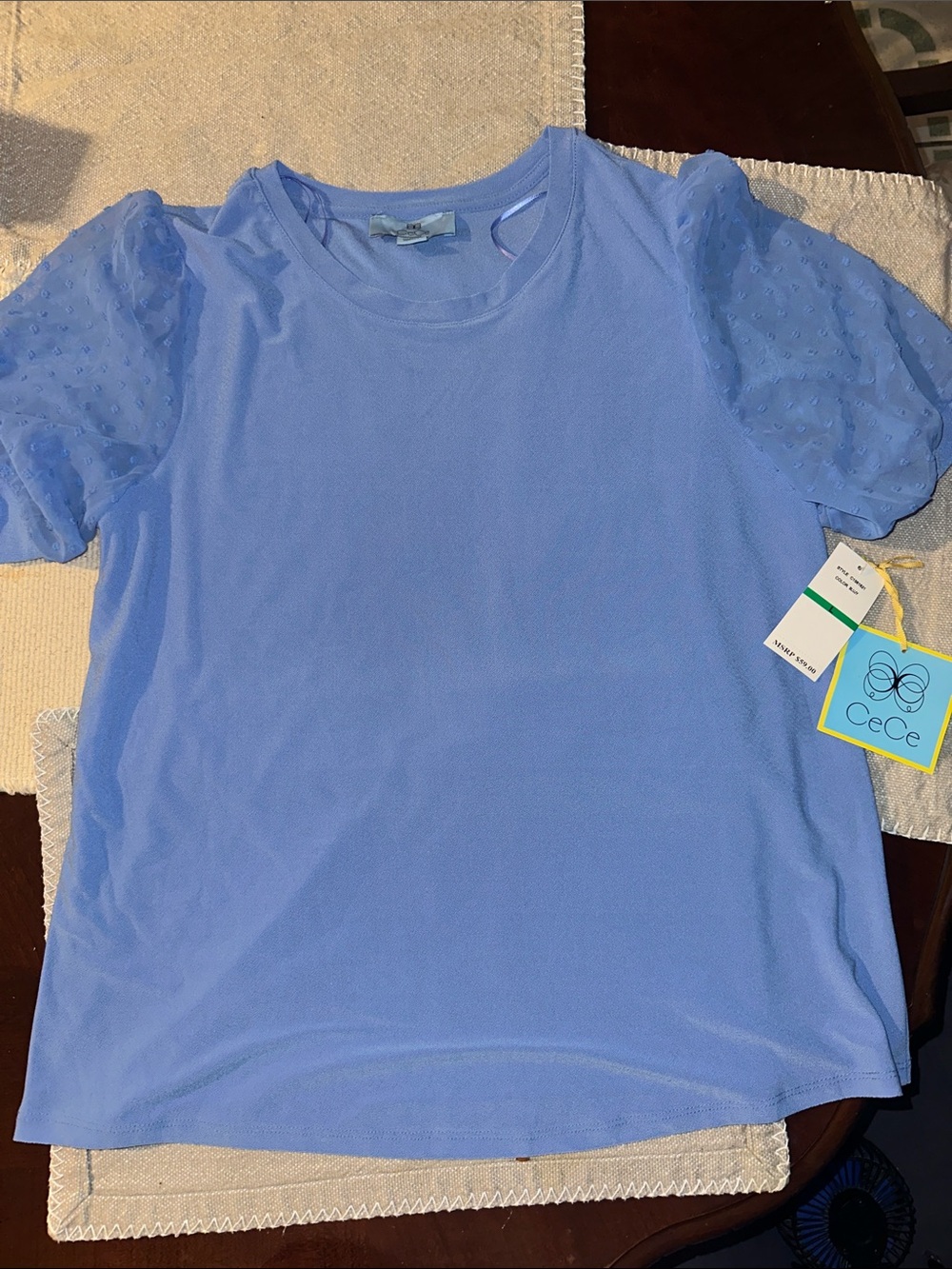 CeCe Sky Blue Puff-Sleeve Knit Top